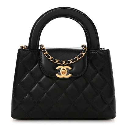 Shiny Aged Calfskin Quilted Nano Kelly Shopper Black