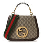GG Supreme Monogram Textured Dollar Calfskin Web Medium Blondie Shoulder Flap Bag Beige Ebony New Acero