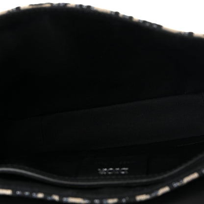 Oblique Jacquard Grained Calfskin Small Saddle Messenger Bag Beige Black
