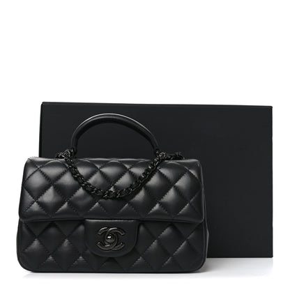 Lambskin Quilted Mini Top Handle Rectangular Flap So Black