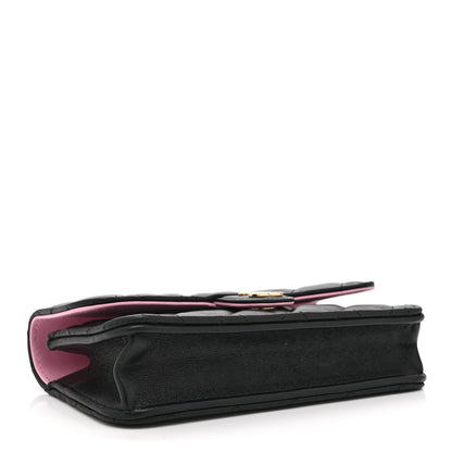 Lambskin Quilted Flap Phone Holder With Chain Black Lilac