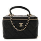 Lambskin Quilted Small Top Handle Vanity Case With Chain Black