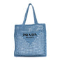 Yarn Raffia Effect Crochet Logo Embroidered Tote Bag Celeste