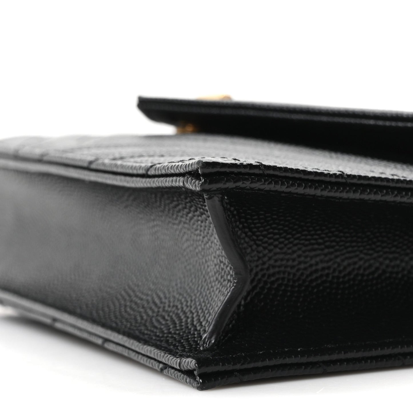 Grain De Poudre Matelasse Chevron Monogram Envelope Chain Wallet Black