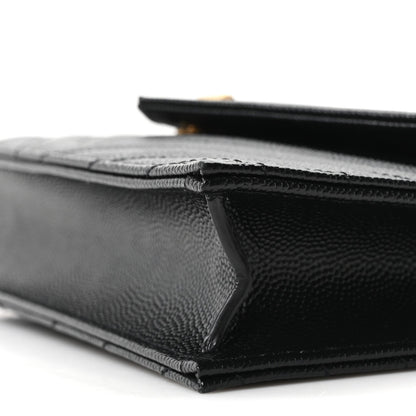 Grain De Poudre Matelasse Chevron Monogram Envelope Chain Wallet Black