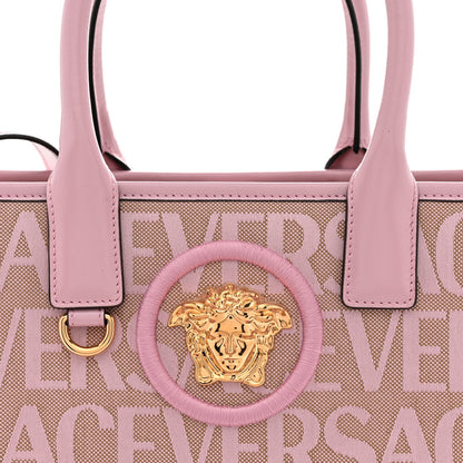 Canvas Calfskin Allover La Medusa Small Tote Pink