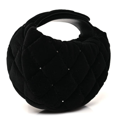 Velvet Diamanté Quilted Pocket Pouch Hobo Black