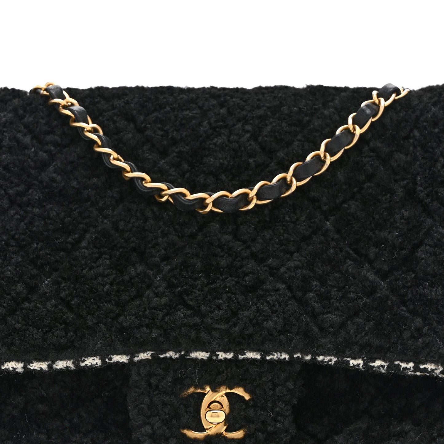 Shearling Tweed Jumbo Single Flap Black White