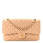 Caviar Quilted Medium Double Flap Beige