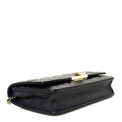 Caviar Quilted Golden Class Wallet On Chain WOC Navy