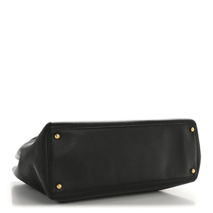 Calfskin Cerf Executive Shopper Tote Black