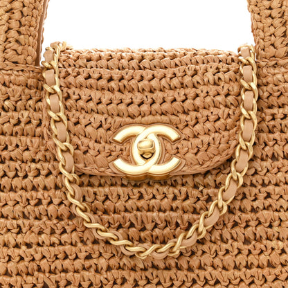Braided Raffia Nano Kelly Flap Bag Dark Beige