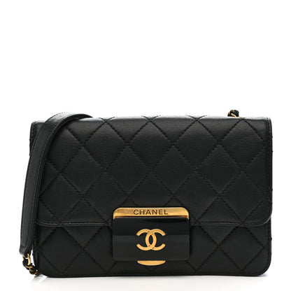 Sheepskin Quilted Mini Beauty Lock Flap Black