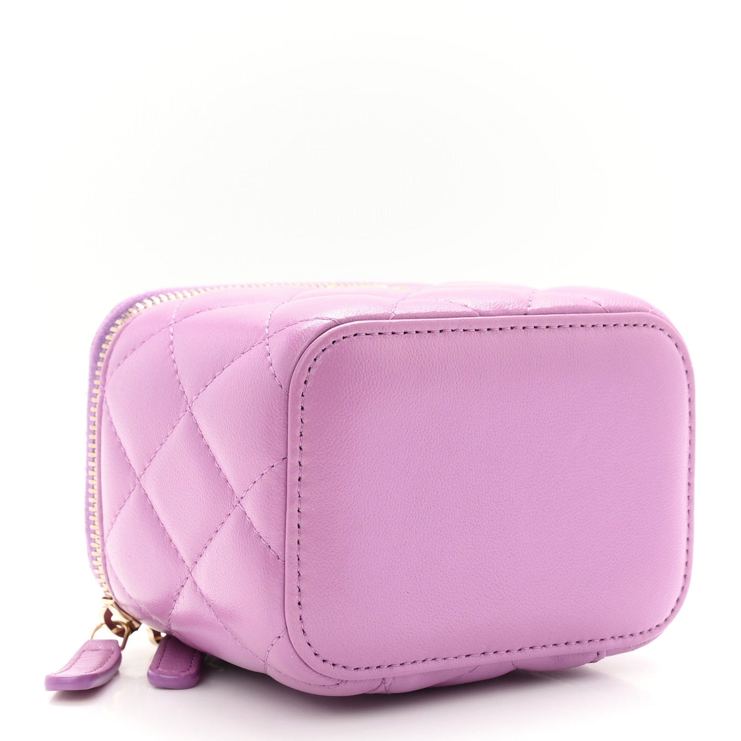 Lambskin Quilted Pearl Crush Mini Vanity Case With Chain Purple