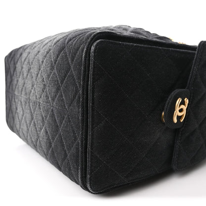 Washed Denim Quilted Medium Chanel 25 Handbag Black