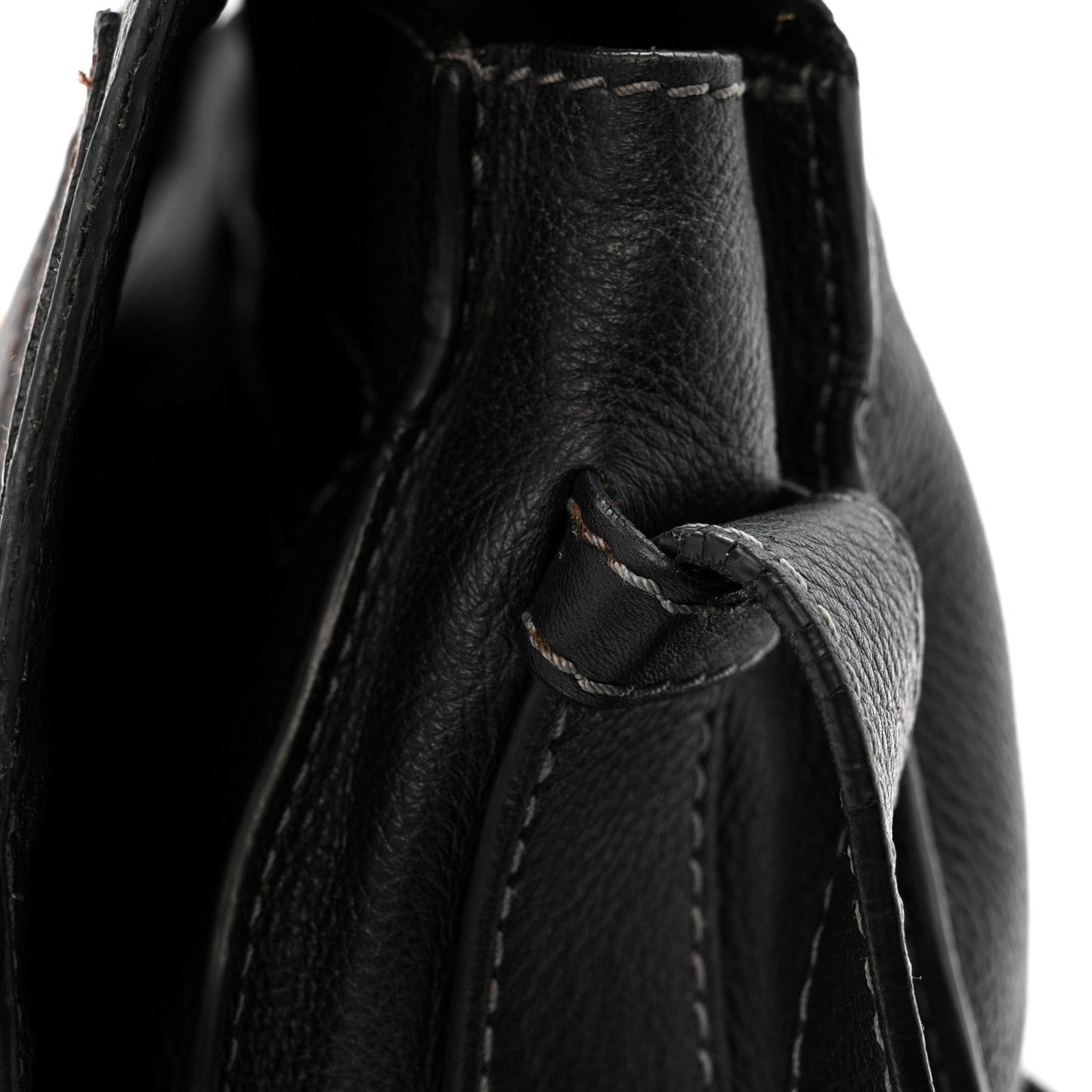 Grained Calfskin Medium Marcie Saddle Bag Black