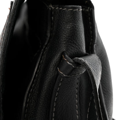 Grained Calfskin Medium Marcie Saddle Bag Black