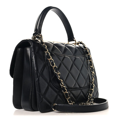 Lambskin Quilted Small Trendy CC Dual Handle Flap Bag Black