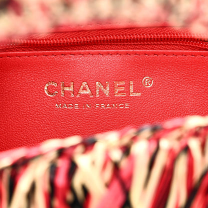 Raffia Fringe Nano Kelly Shopper Red Beige Black