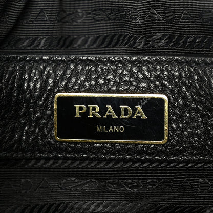 Vitello Daino Embossed Logo Flap Shoulder Bag Black