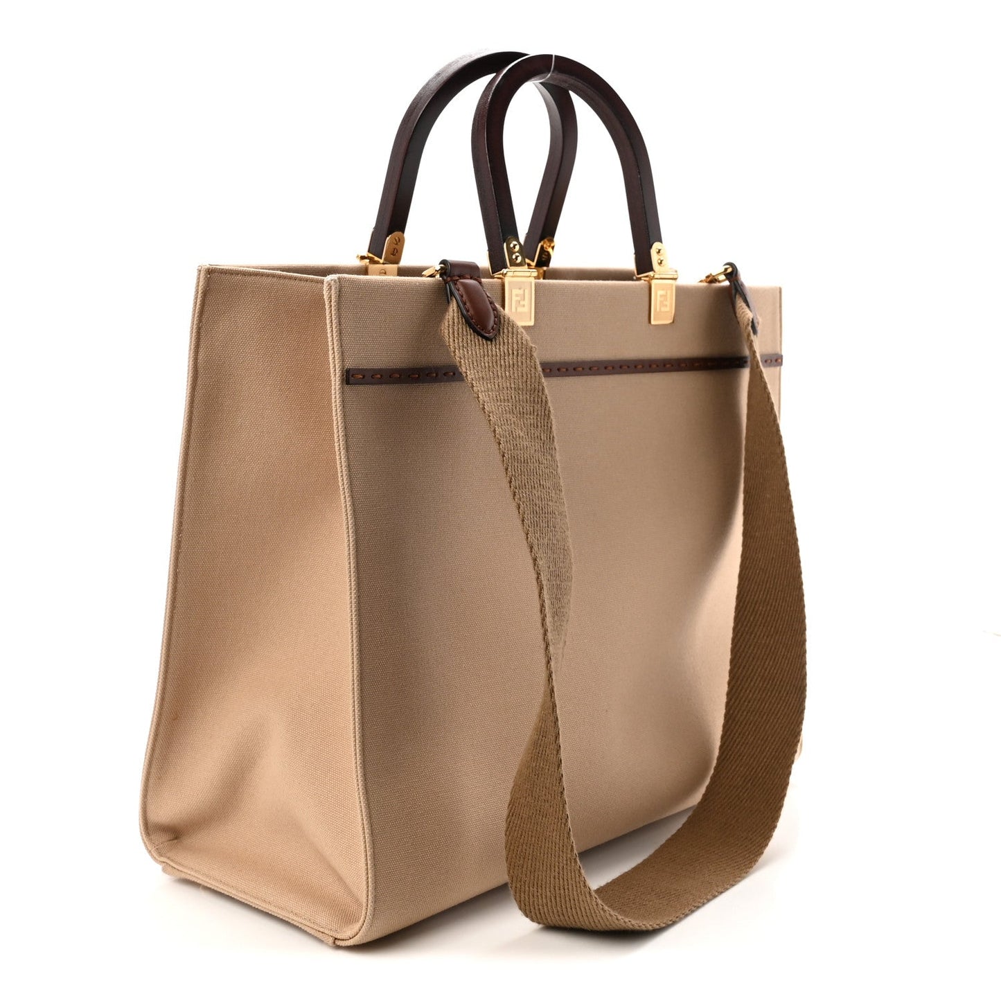 Canvas Vitello King Logo Embroidered Medium Fendi Sunshine Shopper Tote Sand Ghianda