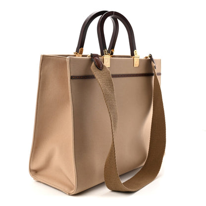 Canvas Vitello King Logo Embroidered Medium Fendi Sunshine Shopper Tote Sand Ghianda
