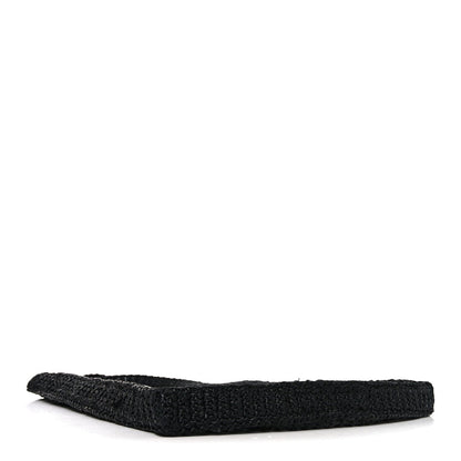 Yarn Raffia Effect Crochet Logo Embroidered Tote Bag Black