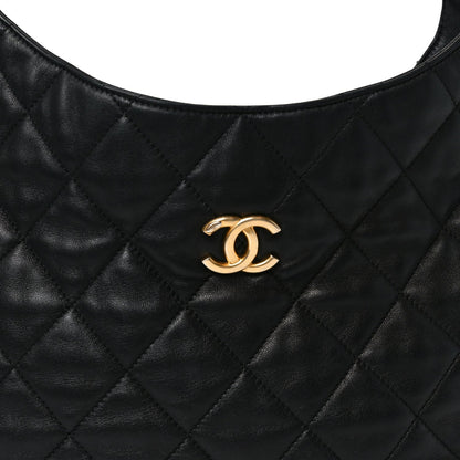 Lambskin Quilted Large CC Funky Town Hobo Black