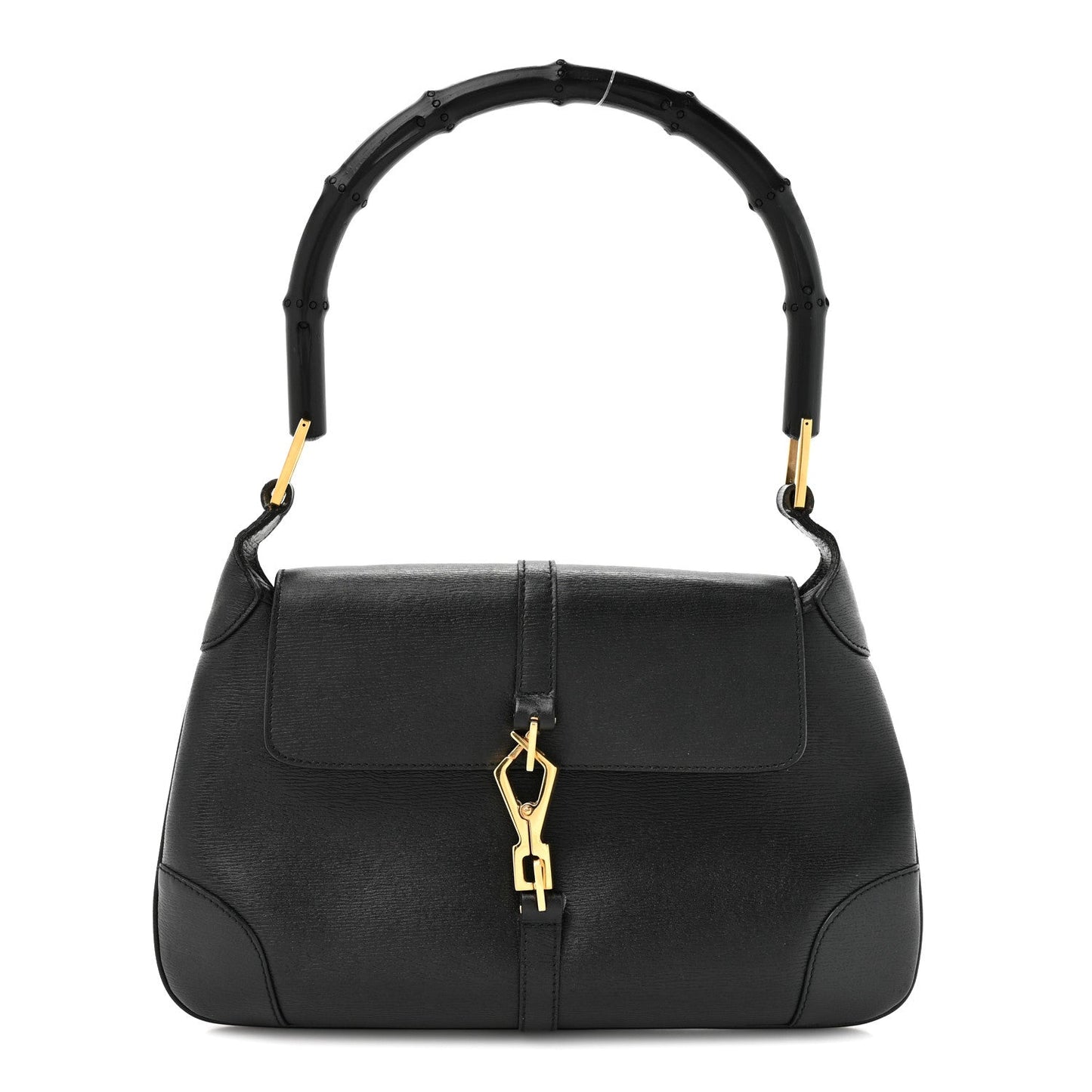 Calfskin Bamboo Handle Jackie O Hobo Black
