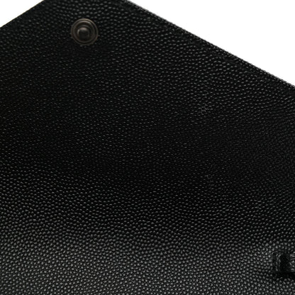 Grain De Poudre Matelasse Chevron Monogram Monochrome Envelope Chain Wallet Black