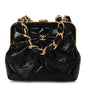 Patent Crumpled Lambskin Quilted Maxi Bow Clutch With Chain Black