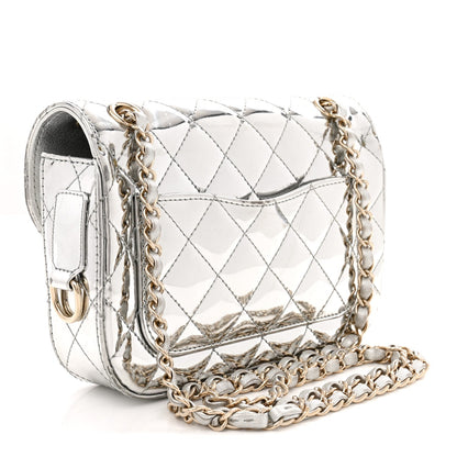 Mirror Calfskin Metallic Calfskin Quilted Hollywood Boulevard Mini Flap With Star Coin Purse Silver