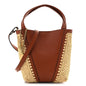 Raffia Calfskin Small Spin Tote Clay Brown
