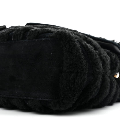 Shearling Y Quilted Monogram Medium Loulou Chain Satchel Black
