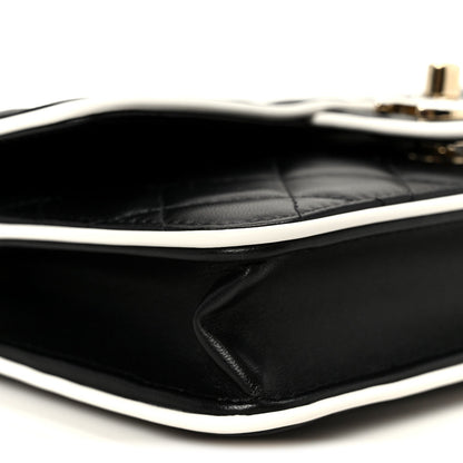 Lambskin Quilted Resin CC Mini Flap Bag Black White