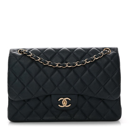 Metallic Caviar Quilted Jumbo Double Flap Dark Blue
