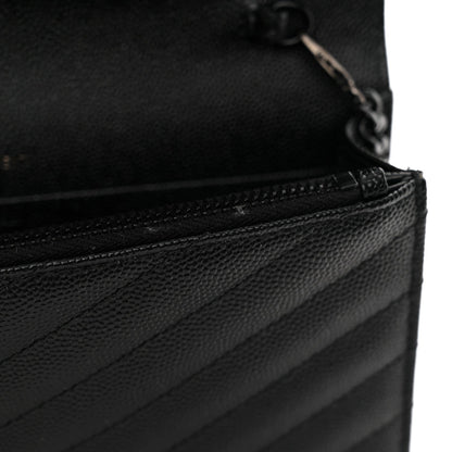 Grain De Poudre Matelasse Chevron Monogram Monochrome Envelope Chain Wallet Black