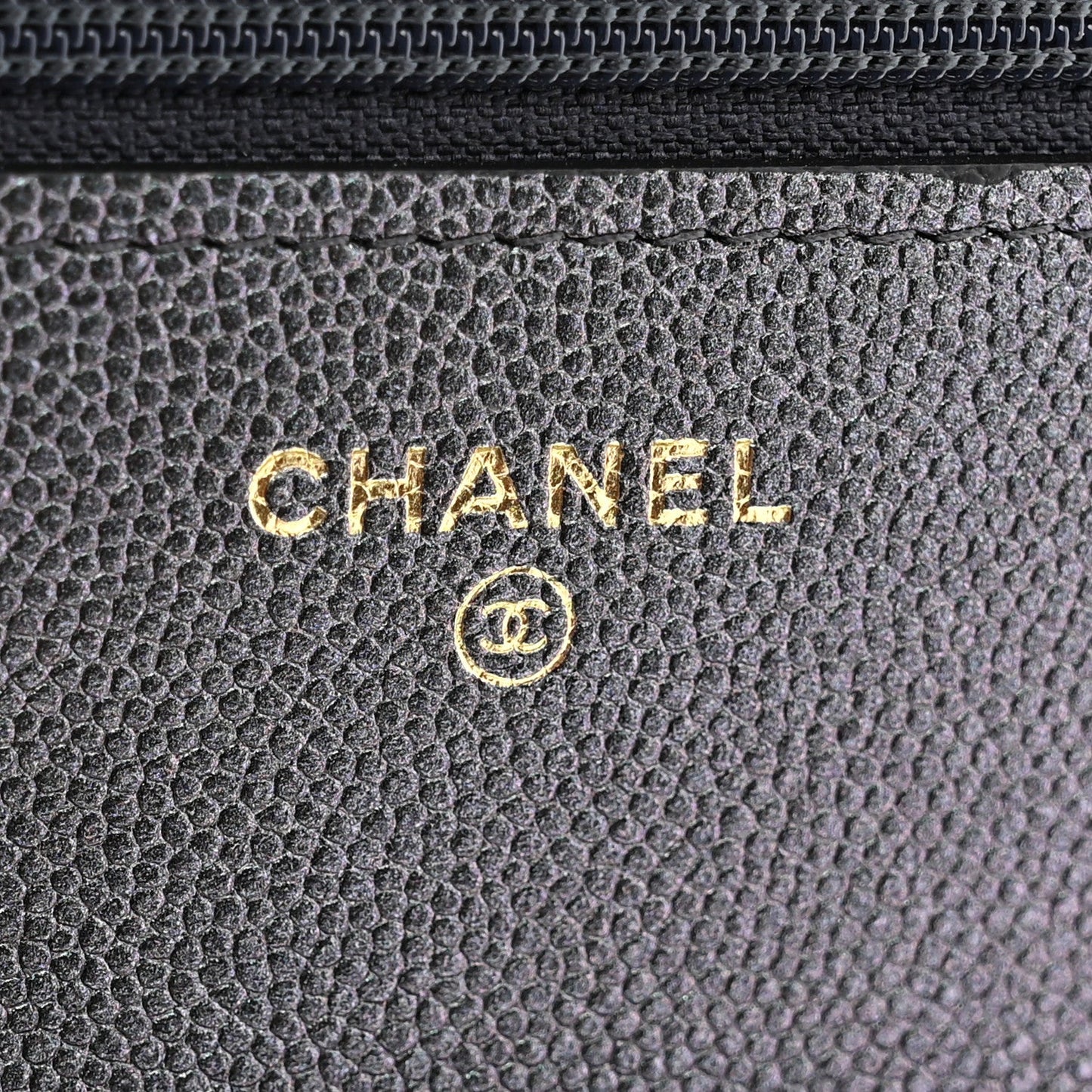 Iridescent Caviar Quilted Wallet on Chain WOC Dark Blue