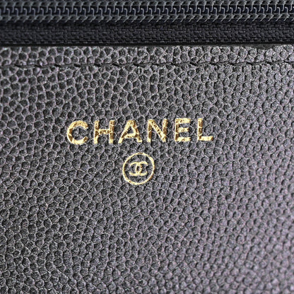 Iridescent Caviar Quilted Wallet on Chain WOC Dark Blue