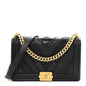 Calfskin Caviar Suede Chevron New Medium Boy Flap Black