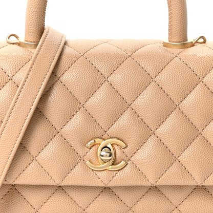Caviar Quilted Mini Coco Handle Flap Beige