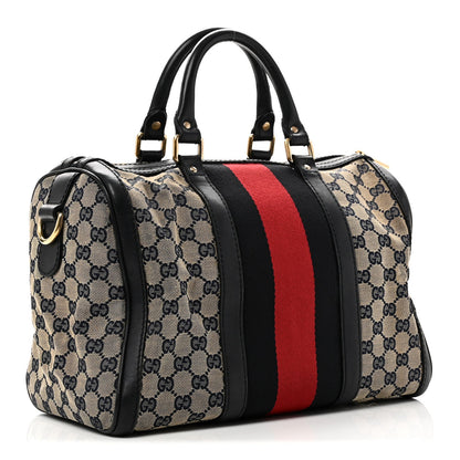 Monogram Selleria Calfskin Vintage Web Medium Boston Beige Blue