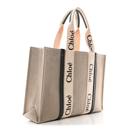 Cotton Calfskin Large Woody Ribbon Tote White Blue