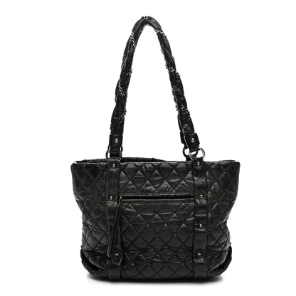 Distressed Lambskin Vintage Ligne Lady Braid Tote Black