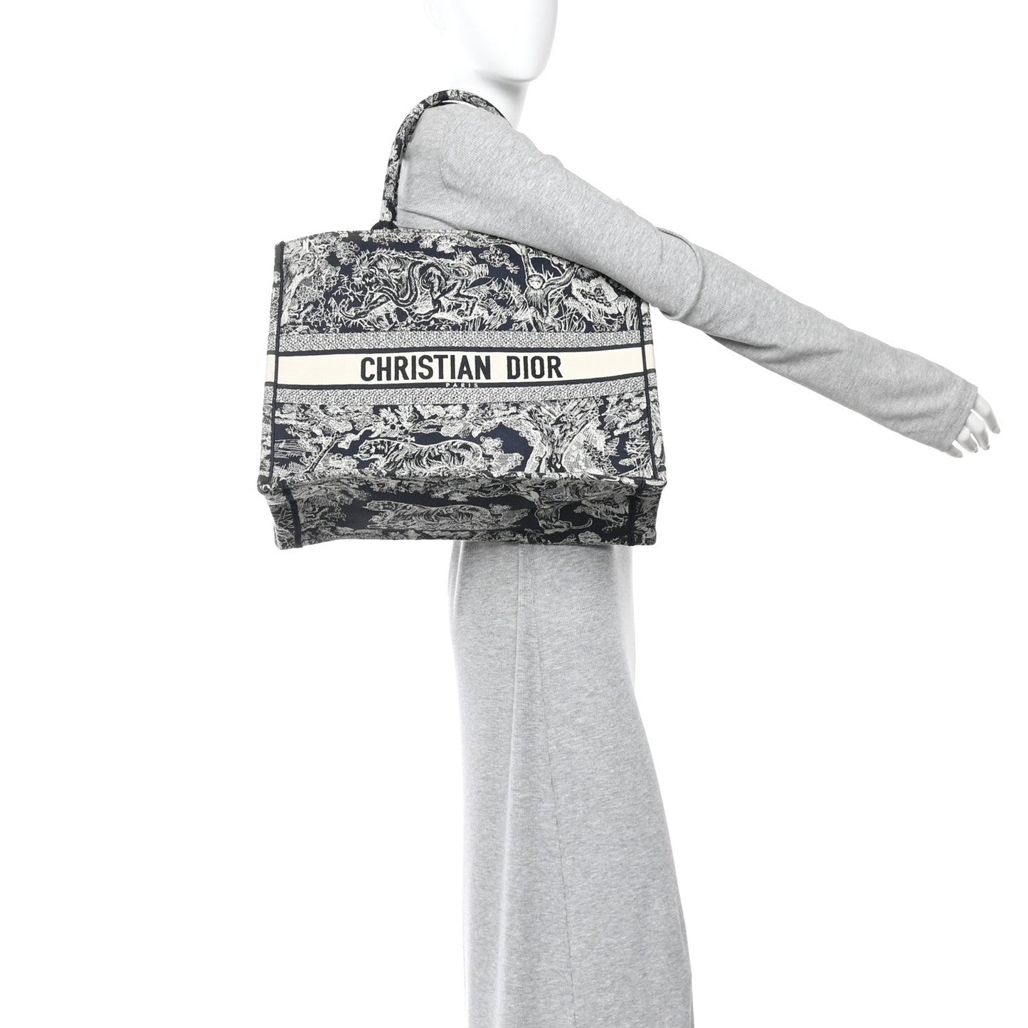 Canvas Embroidered Large Toile De Jouy Reverse Book Tote Blue