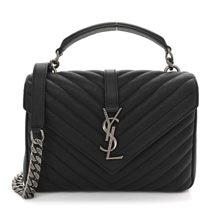 Sheepskin Matelasse Chevron Monogram Medium College Bag Black