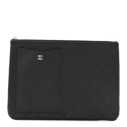 Calfskin Quilted Medium CC Pocket Cosmetic Case Black