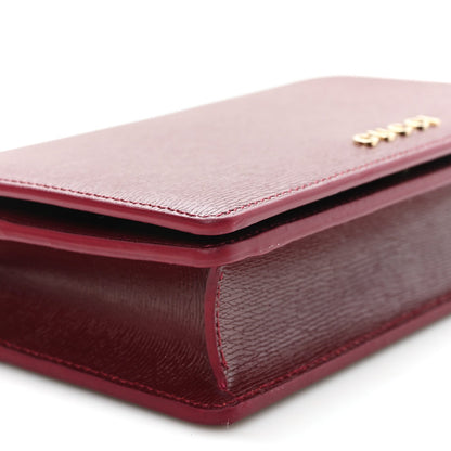 Textured Calfskin Script Logo Wallet On Chain Rosso Ancora