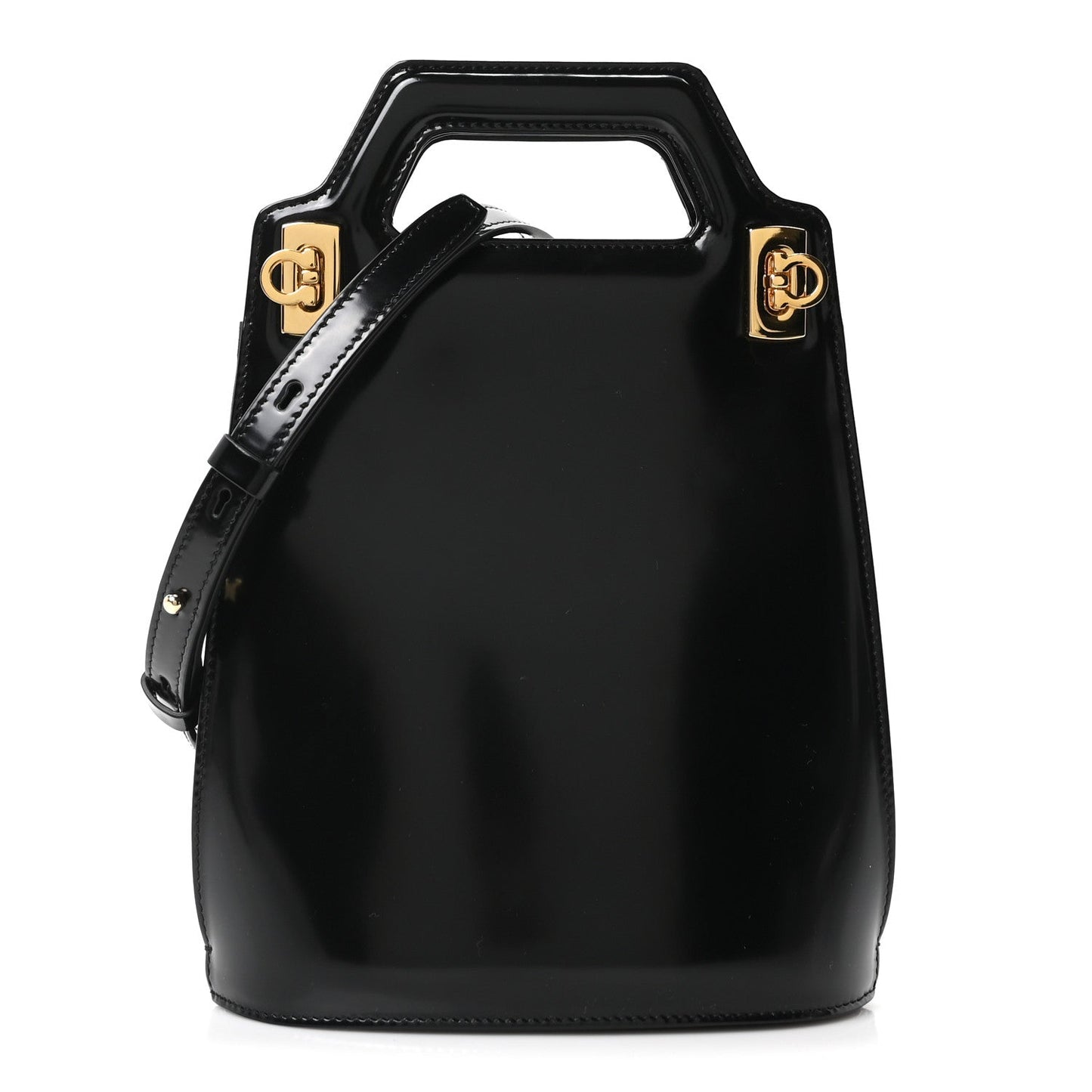 Brushed Calfskin North South Wanda Top Handle Bag Black
