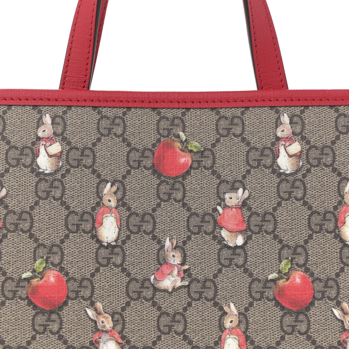 X Peter Rabbit GG Supreme Monogram Rabbit Apple Childrens Tote Beige Ebony Multicolor Bright Hibiscus